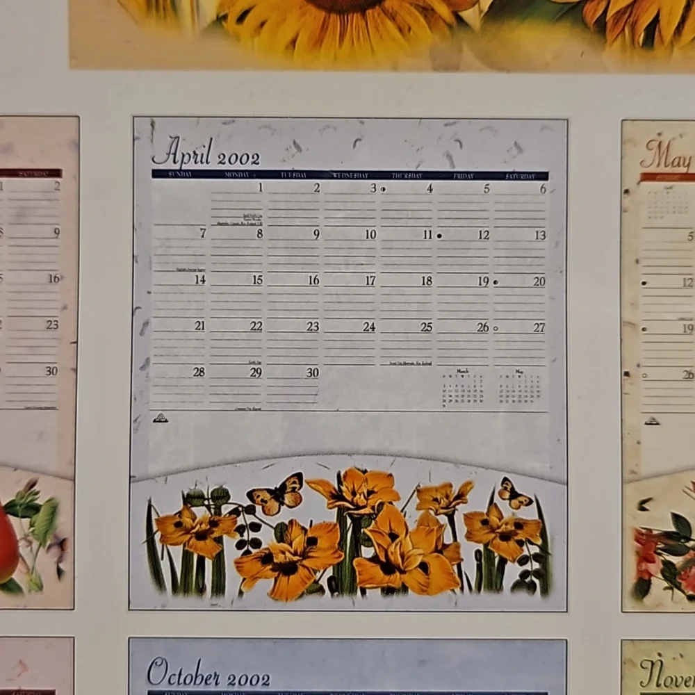 Botanical Garden Notebook 2002 hanging calendar with pockets NIP Vintage floral